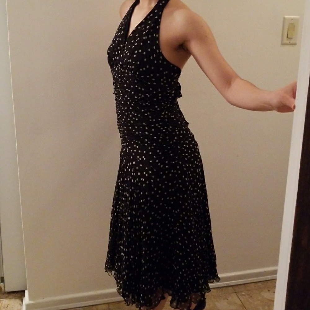 Black with white polka dots halter dress